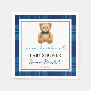 Classic Preppy Blue Plaid Teddy Bear Baby shower Servet