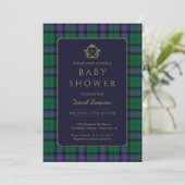 Classic Preppy Charm Plaid Equestrian Baby shower Kaart (Staand voorkant)