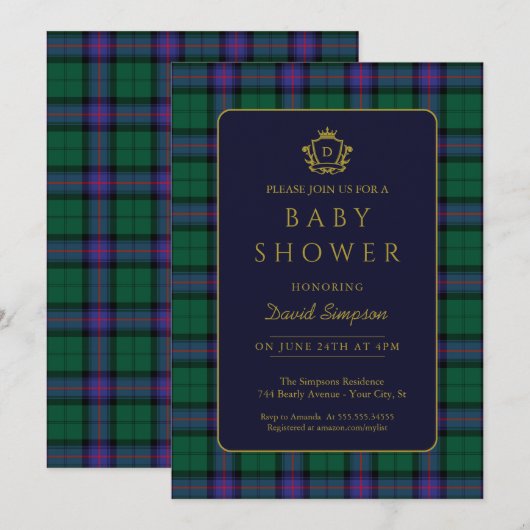 Classic Preppy Charm Plaid Equestrian Baby shower Kaart (Voorkant / Achterkant)