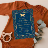 Classic Preppy Plaid Blue Equestrian Baby shower Kaart