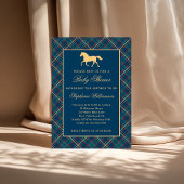 Classic Preppy Plaid Blue Equestrian Baby shower Kaart