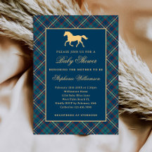 Classic Preppy Plaid Blue Equestrian Baby shower