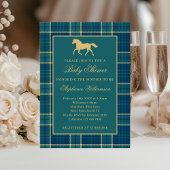 Classic Preppy Plaid Green Equestrian Baby shower Kaart