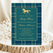 Classic Preppy Plaid Green Equestrian Baby shower Kaart