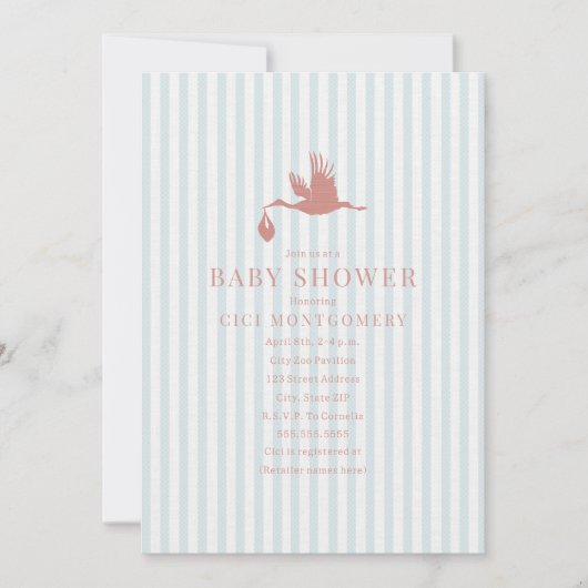 Classic Preppy Seersucker Stripe Girl Baby shower Kaart (Voorkant)