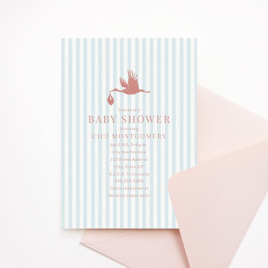 Classic Preppy Seersucker Stripe Girl Baby shower Kaart