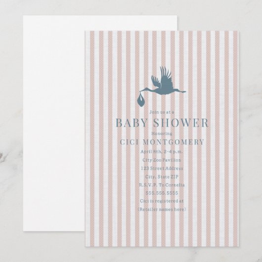 Classic Preppy Seersucker Stripe Girl Baby shower Kaart (Voorkant / Achterkant)