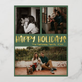 Classic Prettige feestdagen Green Three Photo Gold (Voorkant)