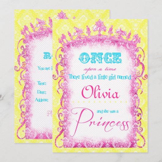Classic Princess Party Invites Kaart (Voorkant / Achterkant)