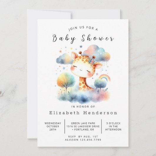 Classic Printable Giraffe Baby shower Kaart (Voorkant)