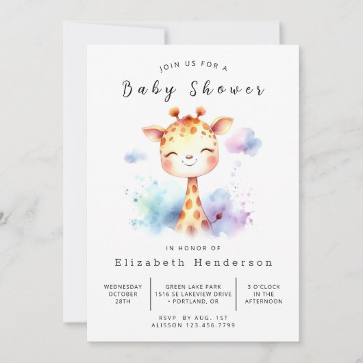 Classic Printable Giraffe Baby shower Kaart (Voorkant)