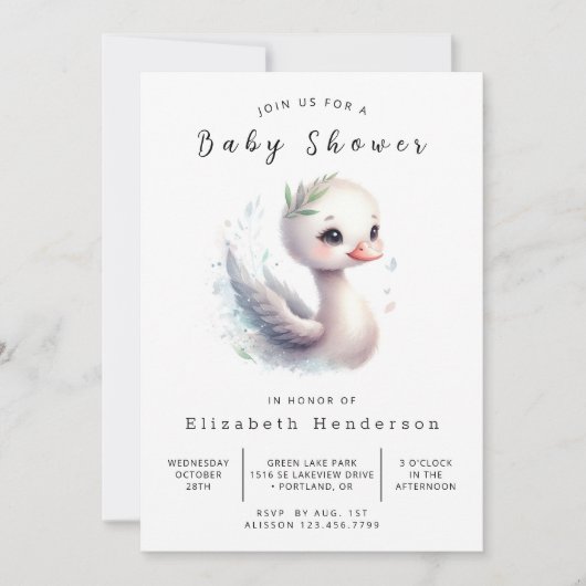 Classic Printable Swan Baby shower Kaart (Voorkant)