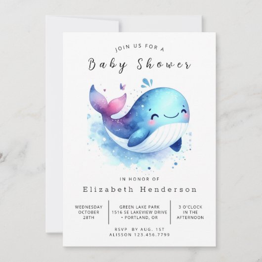 Classic Printable Whale Baby shower Kaart (Voorkant)