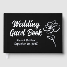 Classic Pure Black Floral Sketch Folie Guestbook