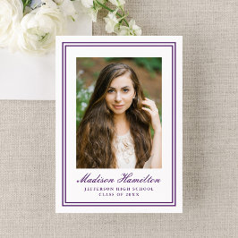 Classic Purple Double Border Photo Graduation Aankondiging