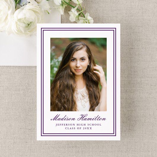 Classic Purple Double Border Photo Graduation Aankondiging