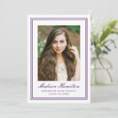 Classic Purple Double Border Photo Graduation Aankondiging (Staand voorkant)