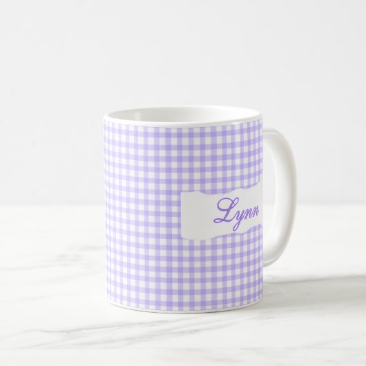 Classic Purple Gingham Personalized Name  Koffiemok (Voorkant rechts)