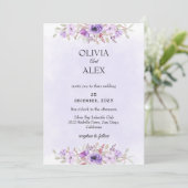 Classic Purple Minimalist Floral Wedding  Kaart (Staand voorkant)