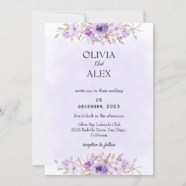 Classic Purple Minimalist Floral Wedding Kaart