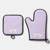 Classic Purple & White Gingham | Personalized Name Ovenwant & Pannenlap Set (Voorkant)