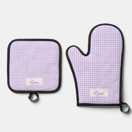 Classic Purple & White Gingham | Personalized Name Ovenwant & Pannenlap Set