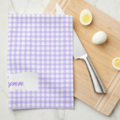 Classic Purple & White Gingham | Personalized Name Theedoek (Quarter Fold)