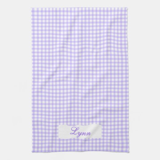 Classic Purple & White Gingham | Personalized Name Theedoek (Verticaal)