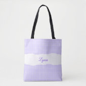 Classic Purple & White Gingham | Personalized Name Tote Bag (Voorkant)