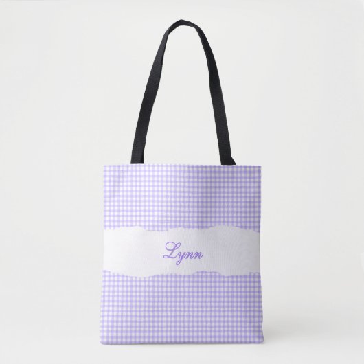 Classic Purple & White Gingham | Personalized Name Tote Bag (Voorkant)