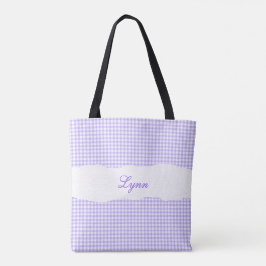 Classic Purple & White Gingham | Personalized Name Tote Bag (Achterkant)