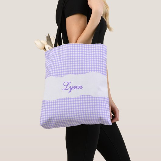 Classic Purple & White Gingham | Personalized Name Tote Bag (Dichtbij)
