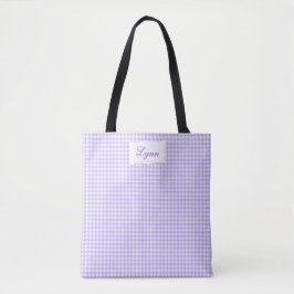 Classic Purple & White Gingham | Personalized Name Tote Bag