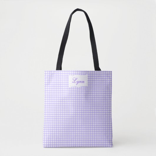 Classic Purple & White Gingham | Personalized Name Tote Bag (Voorkant)