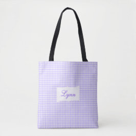 Classic Purple & White Gingham | Personalized Name Tote Bag