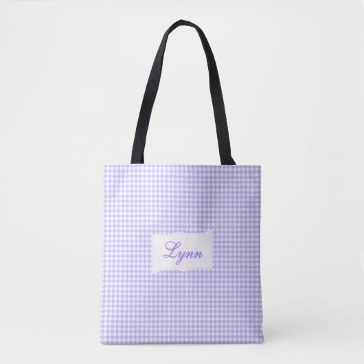 Classic Purple & White Gingham | Personalized Name Tote Bag (Voorkant)
