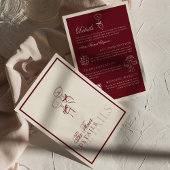 Classic QR Code Wedding Details Deep Red Old Money Informatiekaartje