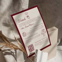 Classic QR Code Wedding Details Deep Red Old Money