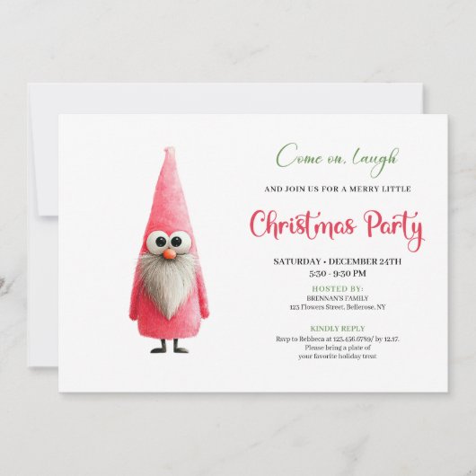 Classic quirky pink santa holiday invitation kaart (Voorkant)