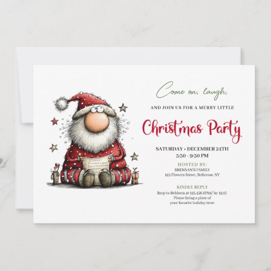 Classic Quirky Santa Hand Drawn Festive Invitation Kaart (Voorkant)