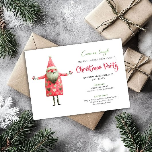 Classic Quirky Santa Red Green Christmas Party  Kaart