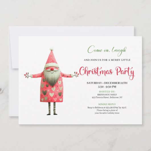 Classic Quirky Santa Red Green Christmas Party  Kaart (Voorkant)