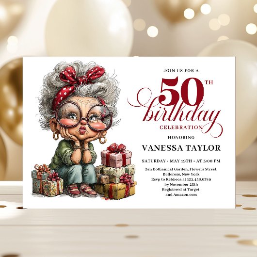 Classic Quirky Woman 50th Birthday Whimsical  Kaart