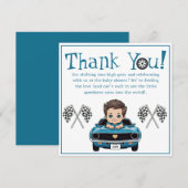 Classic Race Car Baby shower dank u kaarten (Voorkant / Achterkant)