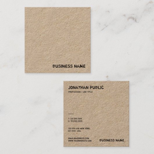 Classic Real Kraft Paper Sjabloon Distress Text Vierkante Visitekaartje (Voorkant / Achterkant)