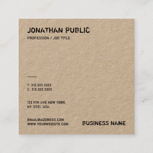 Classic Real Kraft Paper Sjabloon Distress Text Vierkante Visitekaartje (Achterkant)