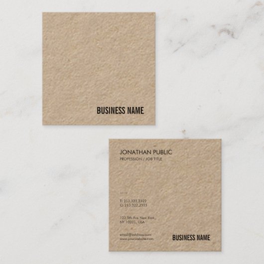 Classic Real Kraft Paper Sjabloon Elegant Trendy Vierkante Visitekaartje (Voorkant / Achterkant)