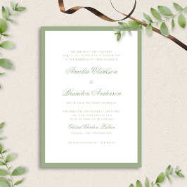 Classic Real Sage Green Border Script Wedding Kaart