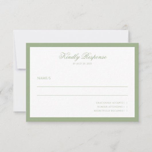 Classic Real Sage Green Border Script Wedding  RSVP Kaartje (Voorkant)