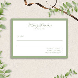 Classic Real Sage Green Border Script Wedding RSVP Kaartje